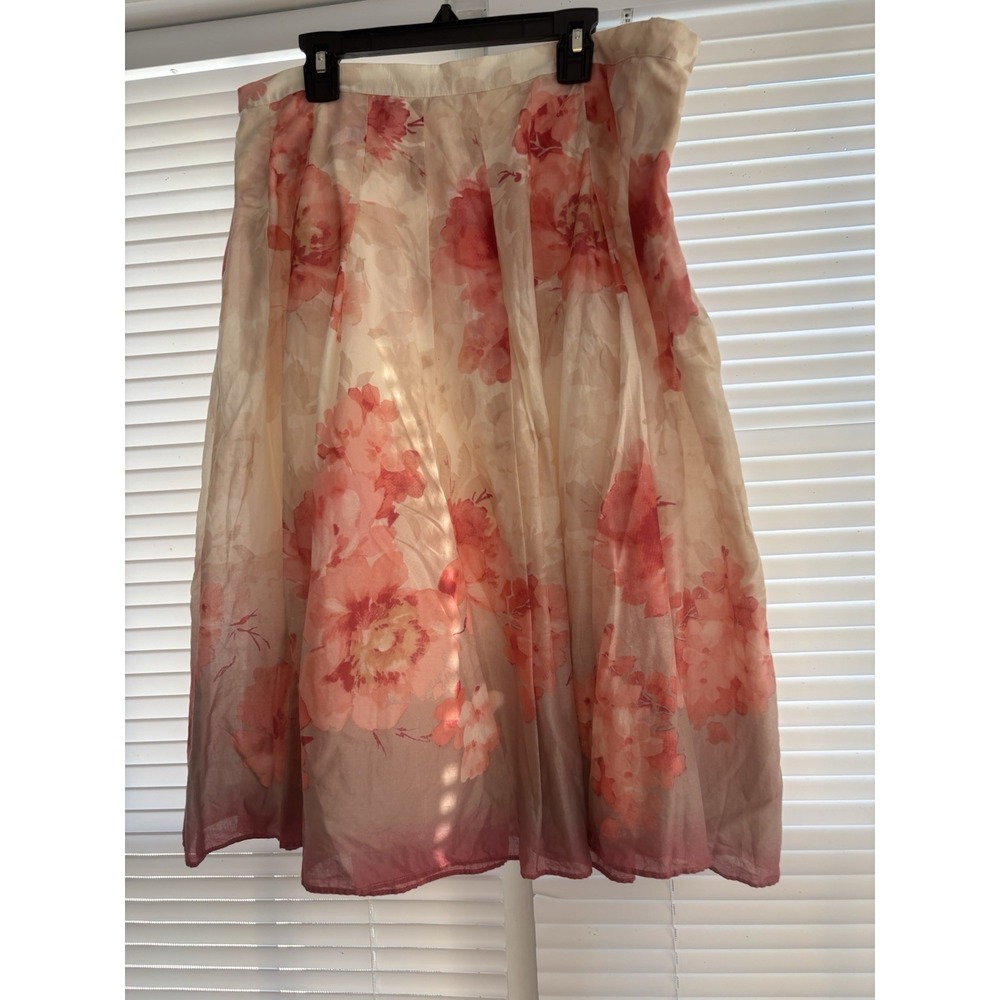Coldwater Creek Skirt Woman's L Pink White Floral Side Zip Lined Mid Length Full